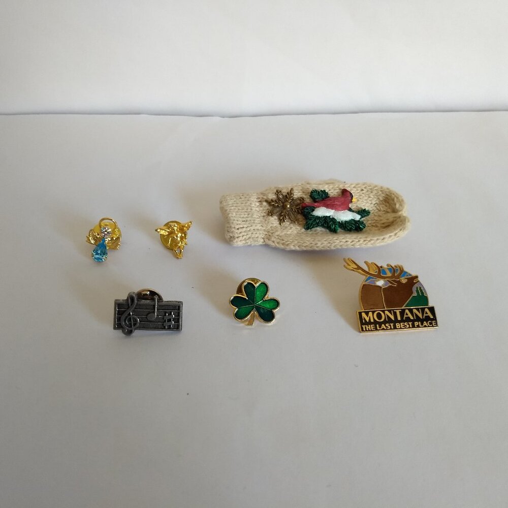 Pin Lot 6 Holiday Winter Angels Music Note Clover Gold & Silver Tones Hallmark